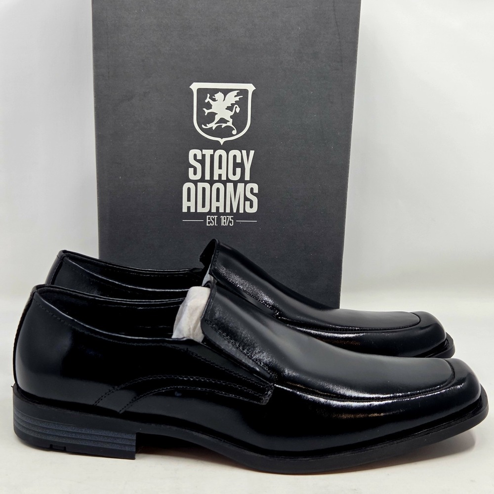 Stacy Adams Dress Shoes Cassidy Square Toe Slip On Black Leather Men's 9.5 NIB